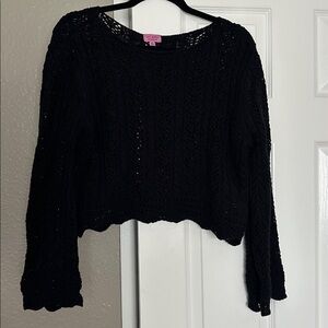 Black Crochet Knit Cropped Sweater